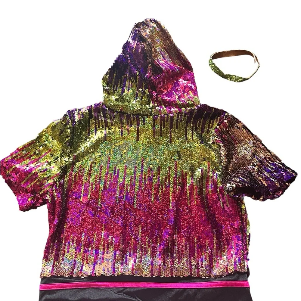 Weissman colorful hip hop flip sequins  Dancetop with hood